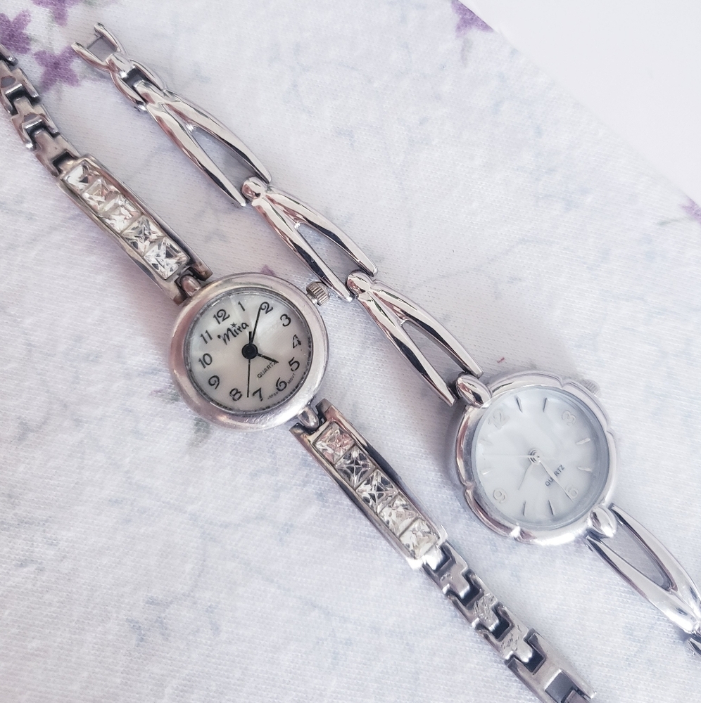 Vintage Mira Mother-of-pearl Rhinestone Ladies Watch Silver Toned | Damaged